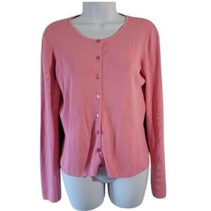 AUGUST SILK Knit Baby Pink Button-Up Cardigan Sz M Soft Preppy Barbiecore Cozy
